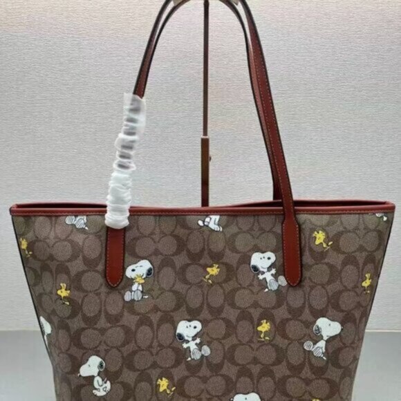 Coach Brown Tote with Snoopy and Woodstock - Picture 2 of 7